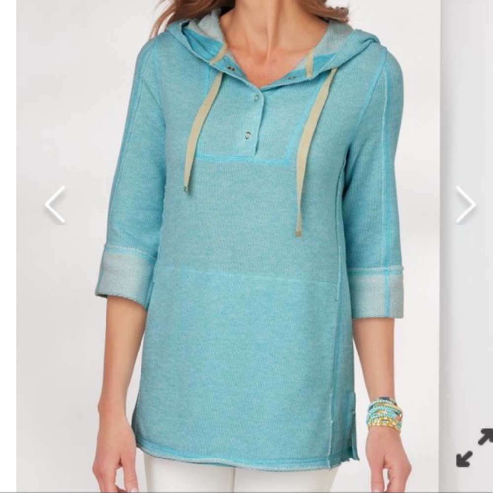 Soft Surroundings Aqua Blue Hooded Pullover Tunic